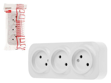 Розетка 3-ая, открытая, б/з белая, Bailly, LEIDEN ELECTRIC 806008