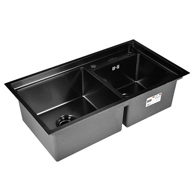 Кухонная мойка из нержавеющей стали + дозатор, графит WS7843B-S+WW405B WISENT