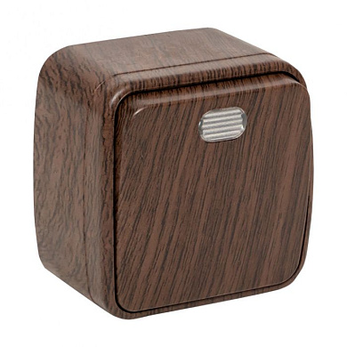 Выключатель 1-клавишный ОП Минск 10А с индикатором тёмное дерево EKF EGV10-121-40