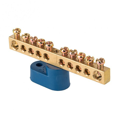 Шина "0" N (6х9мм) 10 отверстий латунь синий угловой изолятор EKF PROxima sn0-63-10-1