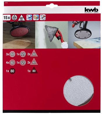 Круг шлифовальный 225/287 мм, круг/треугольник, P80, P120, 15 шт, EINHELL 49491065