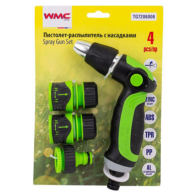 Пистолет-распылитель поливочный с регулировкой подачи воды диаметра распыления в комплекте с быстроразъемами 4 пр. WMC TOOLS WMC-TG7206006