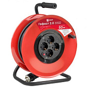 Удлинитель на катушке "Гефест 2,0" 4 гнезда 50м с заземлением и предохранителем КГ 3*2,5 16А/3,5кВт IP44 PROxima UKG02-16-R325-4-50-IP44