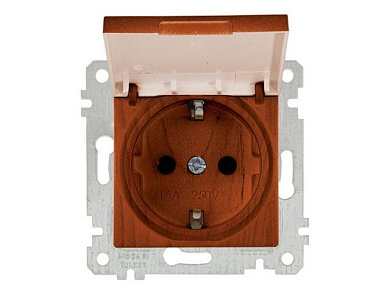Розетка 1-ая, скрытая, без рамки, с/з, с крышкой, вишня, RITA, 16 A, 250 V, IP 20, Mutlusan 22006100256