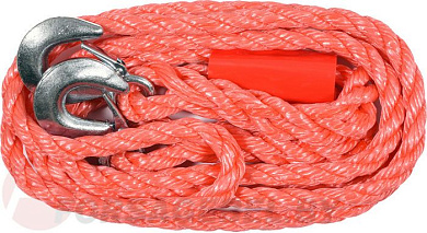 Трос буксировочный плетеный пропиленовый в комплекте с крюками 3500 кг. Vorel 82200