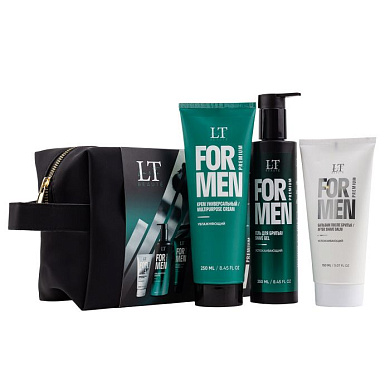 Мужской подарочный набор, гель LT-2364, бальзам LT-2371, крем LT-2388, bag1, черная уп La and Te beaute LTMEN10