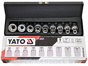 Набор торцевых головок Е-типа 1/2'' E10-E24 9 пр. CrV Yato YT-0521