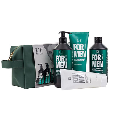 Мужской подарочный набор, гель LT-2357, шампунь LT-2340, крем LT-2388, бальзам LT-2371, bag6, зеленая уп La and Te beaute LTMEN15