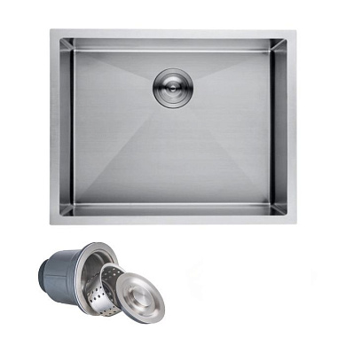 Мойка нерж. сталь, прямоугольная одночашевая, 540*440мм, сатин никель, универсальная (3,2мм) AKS 105986