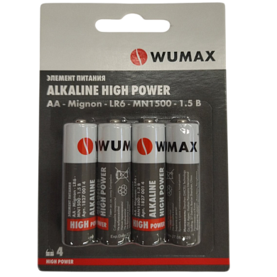 Элемент питания ALKALINE HIGH POWER АА/LR6-1.5В, щелочной, WUMAX 18270014
