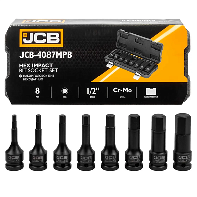 Набор головок-бит HEX ударных H5-H19 1/2'' 8 пр JCB JCB-4087MPB