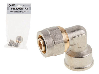 Колено 16, 2.0х1/2" вн. для труб PEX, инд. упак. AV Engineering AVE309010