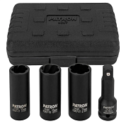 Набор ударных двухсторонних головок экстрактор/6-гр, с удлинителем 17, 19, 21 мм 1/2'' 4 пр PATRON P-4267