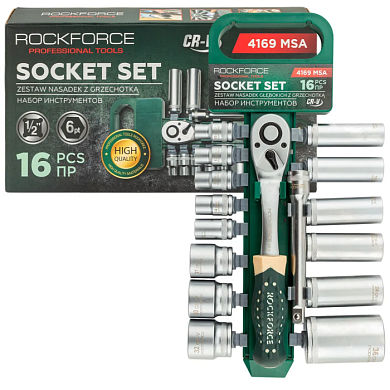 Набор глубоких и коротких головок 8-36 мм 1/2'' 6-гр 16 пр RockForce RF-4169 MSA