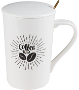 Кружка керамическая с крышкой и ложкой 350 мл. COFFEE TIME PERFECTO LINEA 17-350702