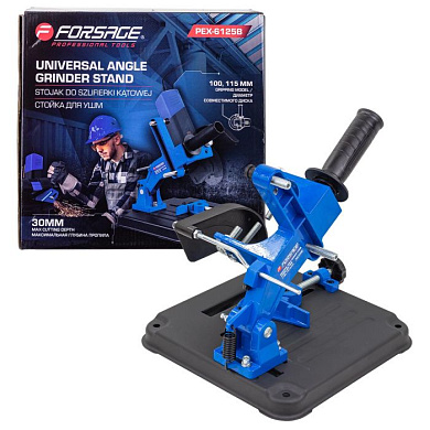 Стойка для УШМ Ø115, 125 мм, высота 260 мм, ход зажима 0-73 мм, размер стола 240х240 мм, глубина пропила 30 мм Forsage F-PEX-6125B