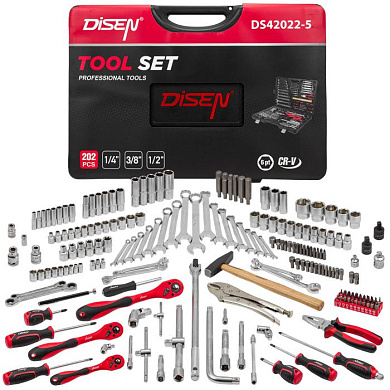 Набор инструментов 202 пр. 1/4''&3/8''&1/2'', 6-гр. DISEN DS-42022-5