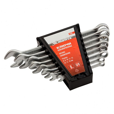 Набор ключей комбинированных, 6-19 мм, 8 шт., CrV, матовый хром Matrix 15408