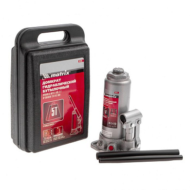 Домкрат гидравлический бутылочный, 5 т, высота подъема 216-413 мм, в пластиковый кейсе Matrix Master