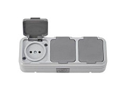 Розетка 3-ая (открытая, б/з, брызг. защ.) серая, Пралеска Аква, (IP54 пылебрызгозащищенные) Bylectrica РА16-0131(03)