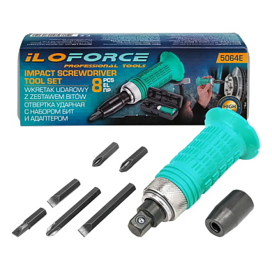 Отвертка ударная с набором бит PH, SL и адаптером 8 пр ILOforce IF-5064E