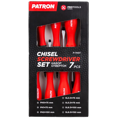 Набор ударных отверток PH, SL 7 пр PATRON P-7007