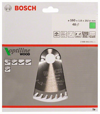 Пильный диск Optiline Wood 160х20/16 мм Z48 BOSCH 2608641172