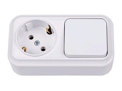 Блок выкл. 1 клав. + розетка (открытая, с/з) белая, Вариант, Bylectrica В-РЦ-7112