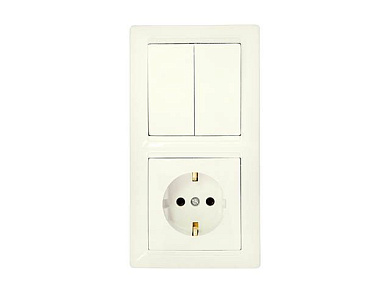 Блок выкл. 2 клав. + розетка (скрытая, с/з) бежевый, Стиль, Bylectrica 2В-РЦ-693беж