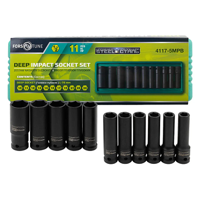 Набор глубоких головок 10-24 мм 1/2'' 6-гр 11 пр FORSandTUNE FORSandTUNE-4117-5MPB