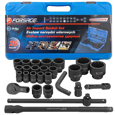Набор ударных головок 17-65 мм 26 пр. 3/4''&1'' 12-гр. Forsage F-68262-9MPB
