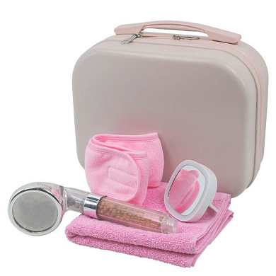 Набор, сумка розовая 2149#+полотенце+зеркало52870+повязка на голову на липучке+лейка для душа52061 La and Te beaute LT4Bag