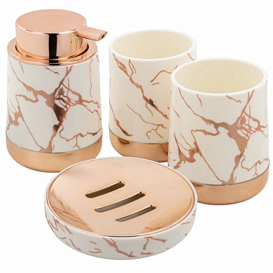 Набор для ванной комнаты 4 пр., мыльница, дозатор для мыла, подставка для зубных щеток, подставка для косметических аксессуаров La and Te beaute LT-BSP-14WH