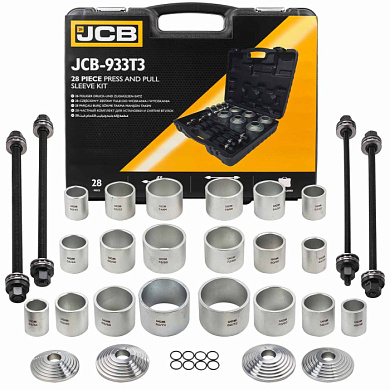 Набор инструментов для снятия и установки втулок, подшипников и сайлентблоков универсальный, 28пр., М10, М12, М14, М16, в кейсе JCB JCB-933T3