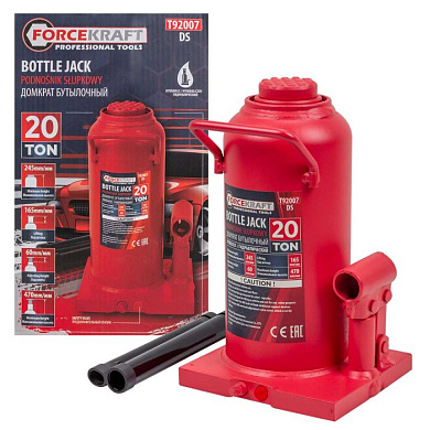 Домкрат гидравлический бутылочный, 20 т с предохранительным клапаном, 245-470 мм ForceKraft FK-T92007 DS