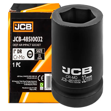 Головка ударная глубокая 32 мм 6-гр 1'' JCB JCB-48510032