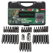 Набор бит Torx, Hex, Spline с битодержателями 40 пр 10 мм 75/30 мм, T20-T55, H4-H12, M5-M12 RockForce RF-4401C