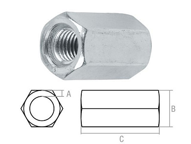 Гайка М6 удлиняющая, цинк (3000 шт в коробе) Starfix SM-86959-3000