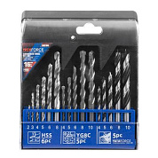 Комбинированный набор сверл 16 пр, по металлу: 2-6, 8 мм, по бетону: 4-6, 8, 10 мм, по дереву: 4-6, 8, 10 мм YATAFORCE YF-DBS16M