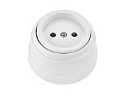 Розетка 1-ая (открытая, б/з) белая, Ретро, (без монтажной панели) Bylectrica РА16-0201