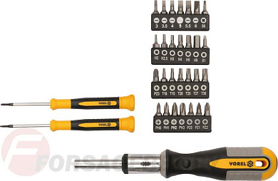 Отвёртка реверсивная + биты набор 31пр. CrV Vorel 64655
