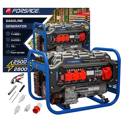 Генератор автономный бензиновый, 830/2500Вт ном., 3 роз. 220В Forsage F-FY3000