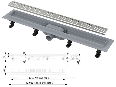 Водоотводящий желоб с порогами для перфорированной решетки, Simple, Alcaplast APZ10-950M