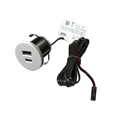 Устройство для зарядки аккумуляторов алюминий GNI-USB USB A + C, 12VDC, 5VDC 3A, GLS 119089