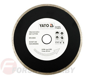 Круг алмазный 180x22,2 мм сплошной Yato YT-6014