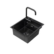 Мойка нерж. сталь, прямоугольная одночашевая со смесителем, 400*500мм, графит, универсальная (3,2мм) AKS 110563