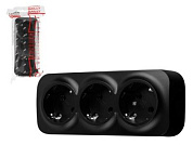 Розетка 3-ая, открытая, с/з черная, Bailly, LEIDEN ELECTRIC 806017