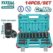 Набор глубоких ударных головок 10-27 мм 1/2" 6-гр 14 пр TOTAL THKISD12143L