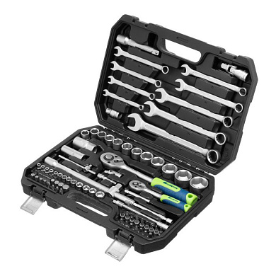 Набор инструментов, 1/2", 1/4", пластиковый кейс, 82 предмета Сибртех 13391