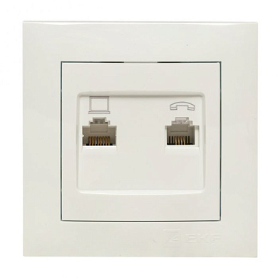 Валенсия розетка RJ-45+RJ11 2-местная белая EKF PROxima EWK02-035-30